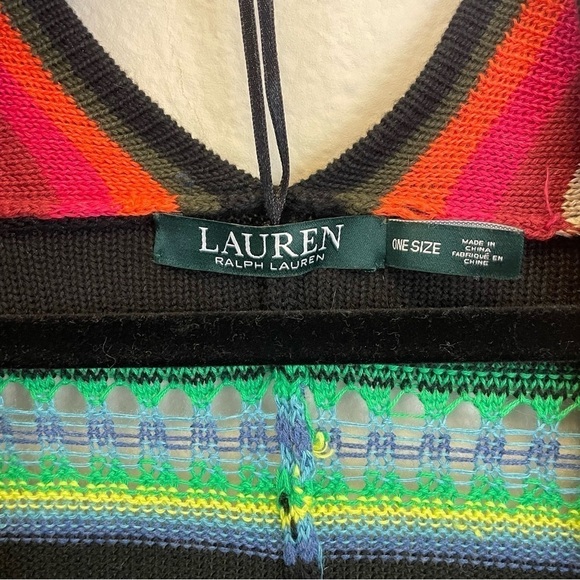 Lauren Ralph Lauren Tribal-Aztec Linen Blend Crochet Open Cardigan Shawl OS - Picture 3 of 10